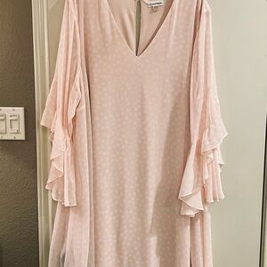 Calvin Klein Light Pink V-Neck Ruffle Sleeve Dress